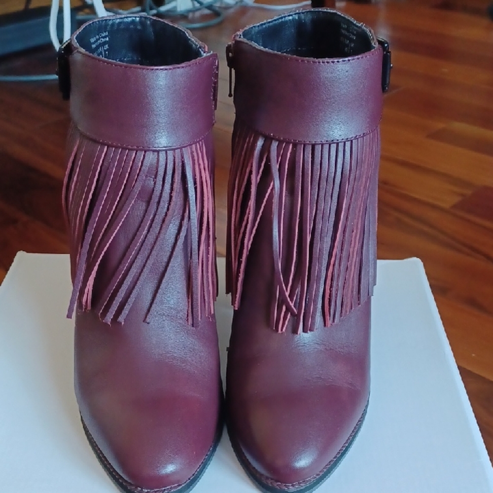 Aldo Burgundy Ankle Boots with Fringe